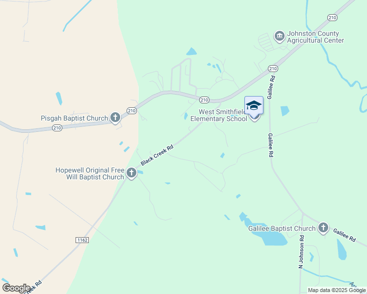 map of restaurants, bars, coffee shops, grocery stores, and more near 6140 Black Creek Road in Smithfield
