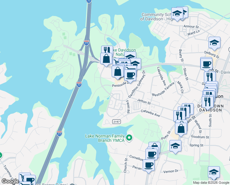 map of restaurants, bars, coffee shops, grocery stores, and more near in Davidson