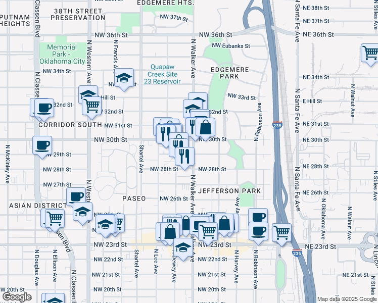 map of restaurants, bars, coffee shops, grocery stores, and more near 2918 North Walker Avenue in Oklahoma City