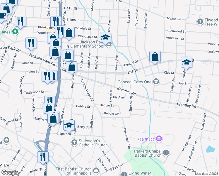map of restaurants, bars, coffee shops, grocery stores, and more near 1321 Brantley Road in Kannapolis