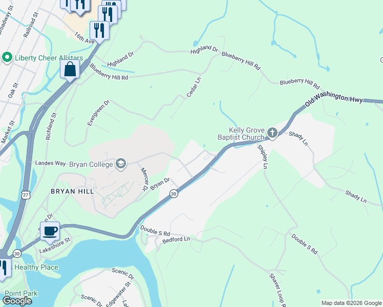 map of restaurants, bars, coffee shops, grocery stores, and more near 195 Deer Ridge Drive in Dayton