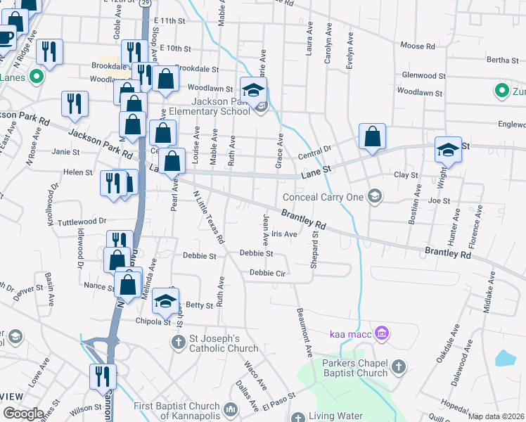 map of restaurants, bars, coffee shops, grocery stores, and more near 1321 Brantley Road in Kannapolis