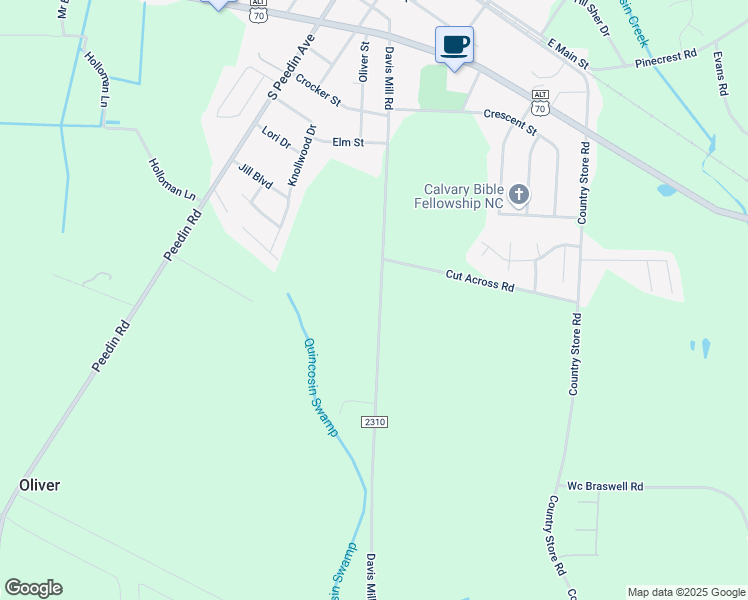 map of restaurants, bars, coffee shops, grocery stores, and more near 524 Davis Mill Road in Selma