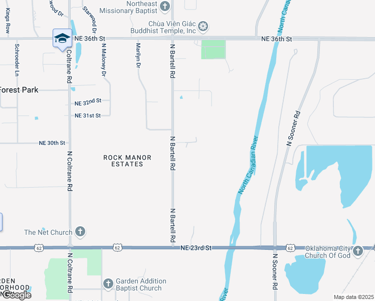 map of restaurants, bars, coffee shops, grocery stores, and more near 5000 Northeast 30th Street in Oklahoma City