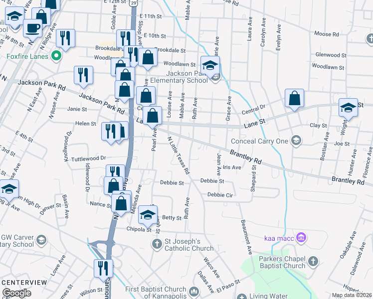 map of restaurants, bars, coffee shops, grocery stores, and more near 1204 Brantley Road in Kannapolis