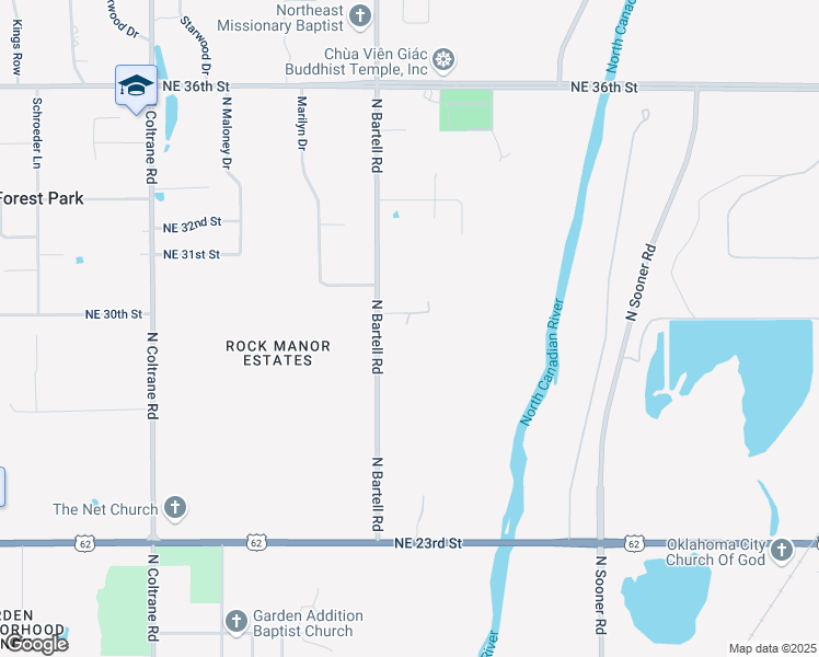 map of restaurants, bars, coffee shops, grocery stores, and more near 5000 Northeast 30th Street in Oklahoma City