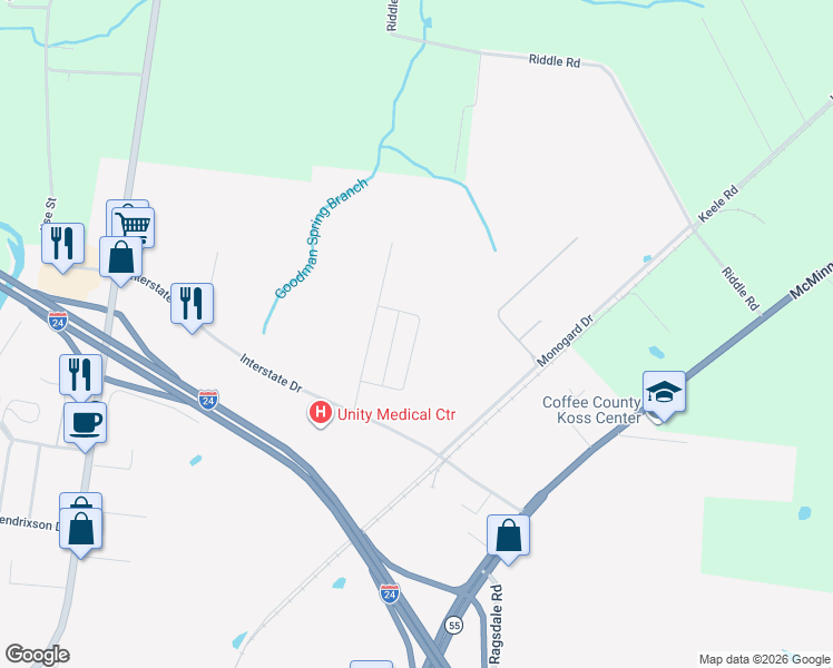 map of restaurants, bars, coffee shops, grocery stores, and more near 402 Interstate Drive in Manchester