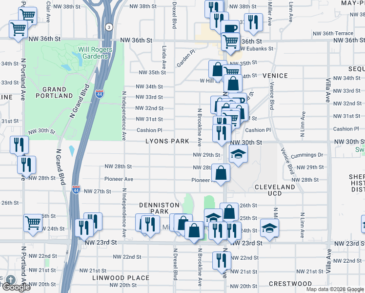 map of restaurants, bars, coffee shops, grocery stores, and more near 3025 Northwest 30th Street in Oklahoma City
