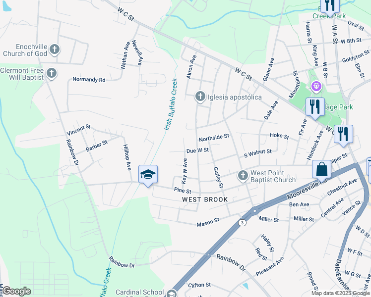 map of restaurants, bars, coffee shops, grocery stores, and more near 207 Key West Avenue in Kannapolis