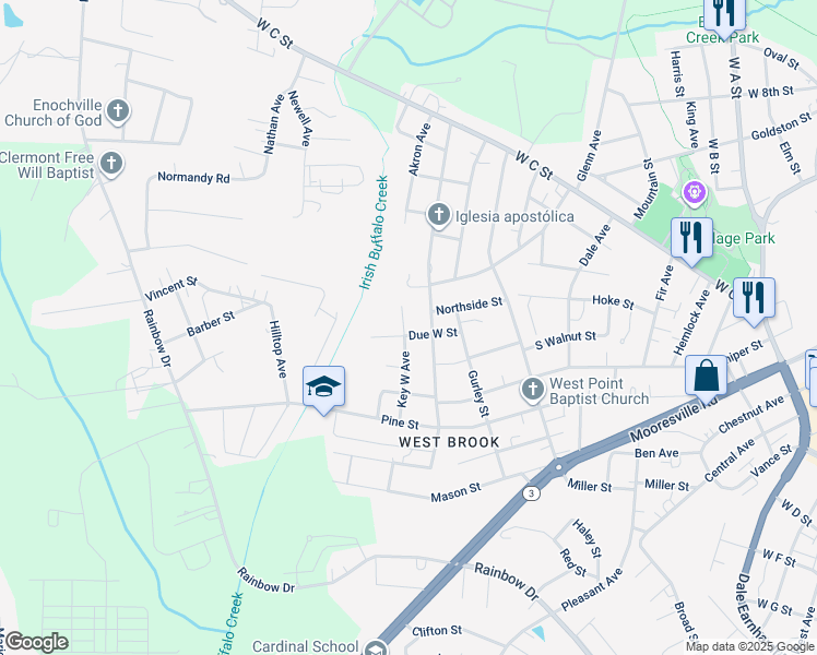 map of restaurants, bars, coffee shops, grocery stores, and more near 207 Key West Avenue in Kannapolis