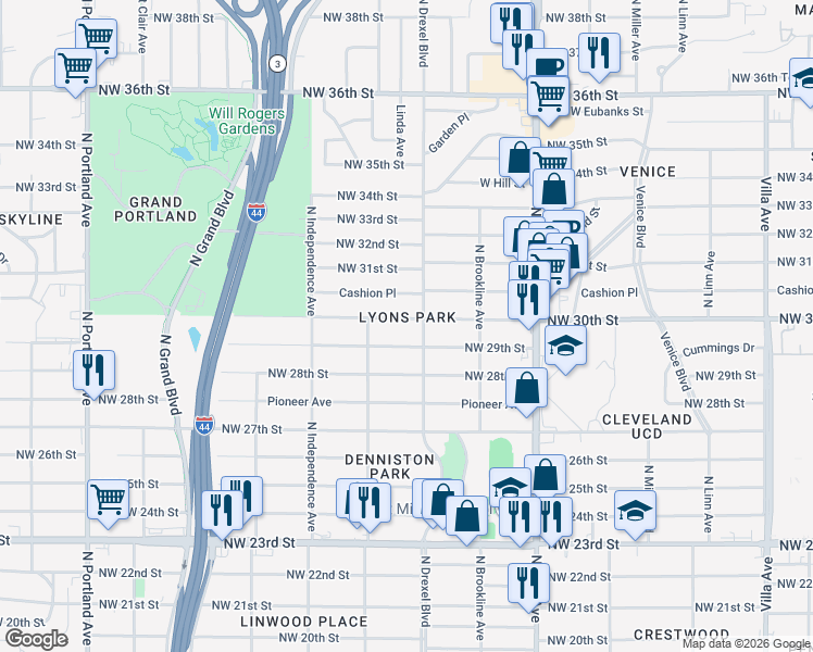 map of restaurants, bars, coffee shops, grocery stores, and more near 3105 Northwest 30th Street in Oklahoma City