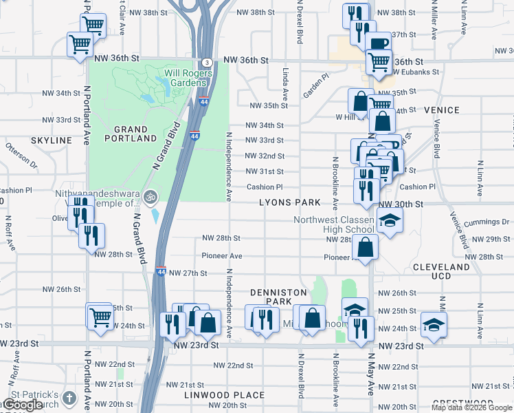 map of restaurants, bars, coffee shops, grocery stores, and more near 3232 Northwest 30th Street in Oklahoma City