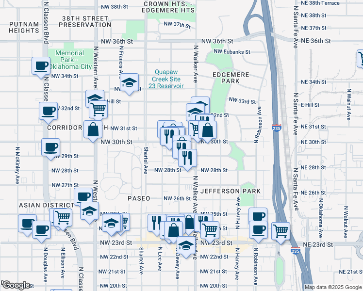 map of restaurants, bars, coffee shops, grocery stores, and more near 526 Northwest 30th Street in Oklahoma City