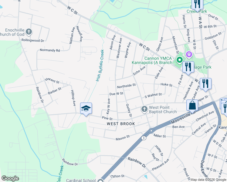 map of restaurants, bars, coffee shops, grocery stores, and more near 204 Westover Avenue in Kannapolis