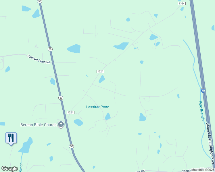 map of restaurants, bars, coffee shops, grocery stores, and more near 127 Hurricane Alley in Benson