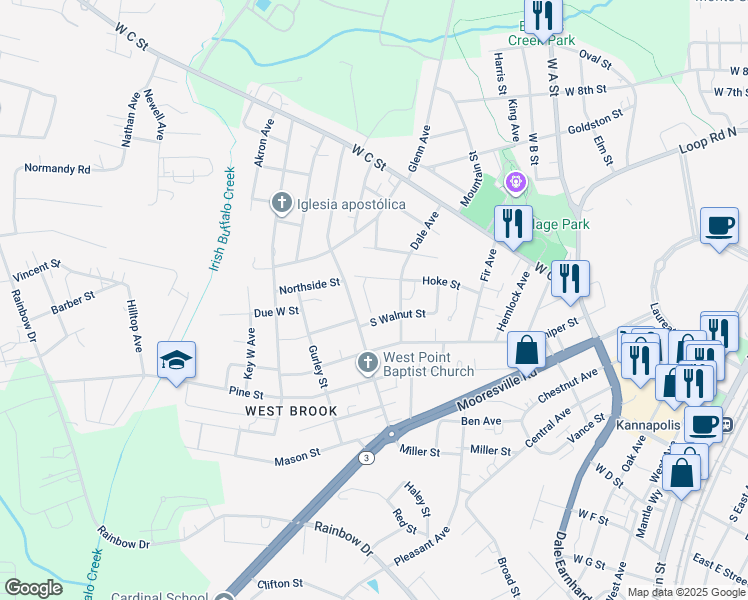 map of restaurants, bars, coffee shops, grocery stores, and more near 1017 Hoke Street in Kannapolis
