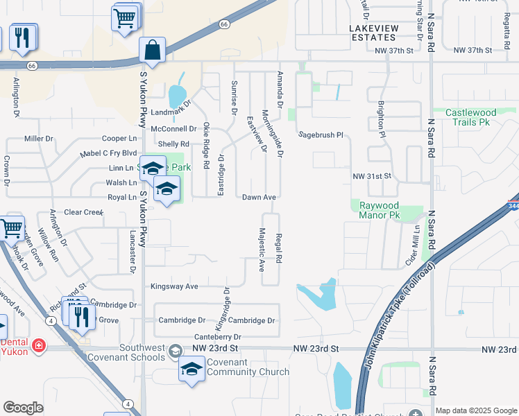 map of restaurants, bars, coffee shops, grocery stores, and more near 1301 Lancelot Drive in Yukon