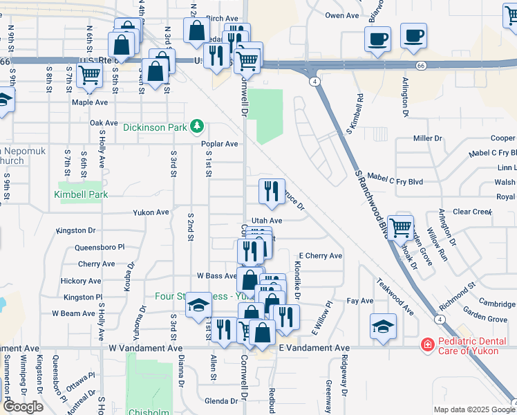 map of restaurants, bars, coffee shops, grocery stores, and more near 8 Trenton Terrace in Yukon