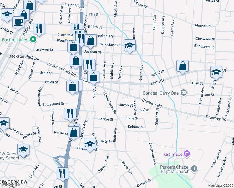 map of restaurants, bars, coffee shops, grocery stores, and more near 1204 Brantley Road in Kannapolis