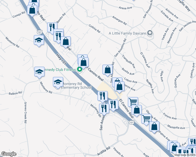 map of restaurants, bars, coffee shops, grocery stores, and more near 2 El Camino Real in Atascadero