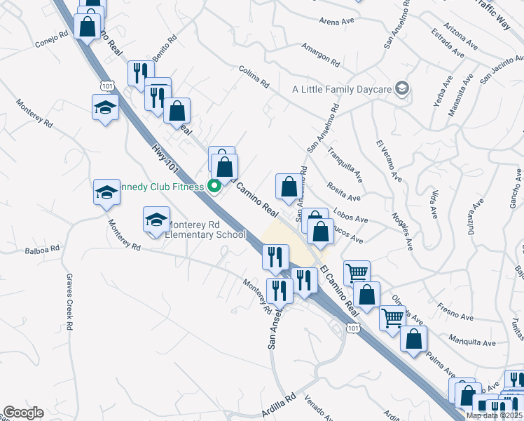 map of restaurants, bars, coffee shops, grocery stores, and more near 3750 El Camino Real in Atascadero