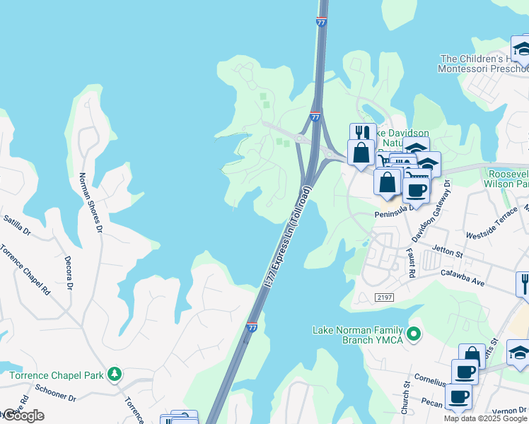 map of restaurants, bars, coffee shops, grocery stores, and more near 1236 Torrence Cir in Davidson