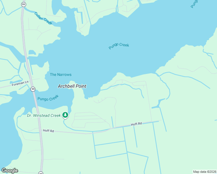 map of restaurants, bars, coffee shops, grocery stores, and more near Hoff Road in Belhaven