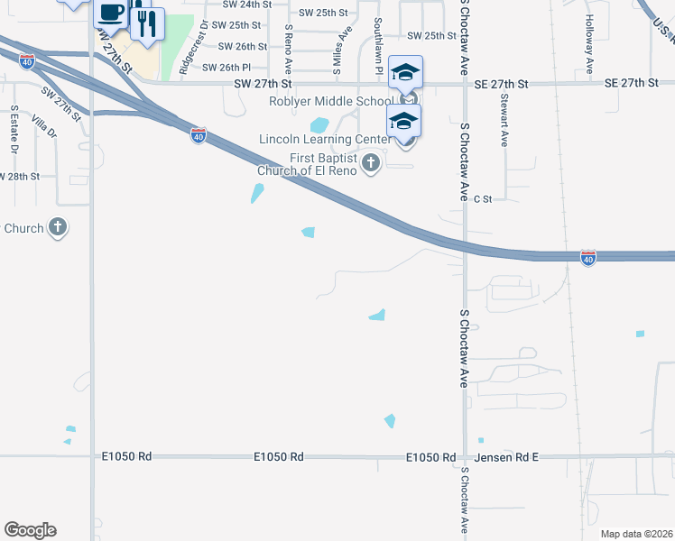 map of restaurants, bars, coffee shops, grocery stores, and more near 3103 Stewart Avenue in El Reno