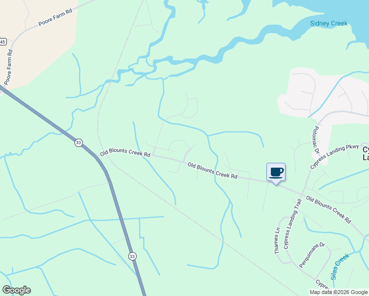 map of restaurants, bars, coffee shops, grocery stores, and more near 56 Gold Rock Drive in Chocowinity
