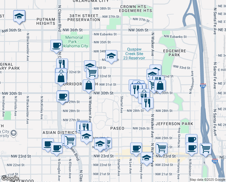 map of restaurants, bars, coffee shops, grocery stores, and more near 901 Northwest 30th Street in Oklahoma City