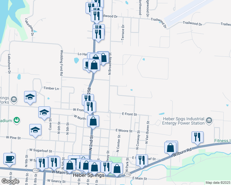 map of restaurants, bars, coffee shops, grocery stores, and more near 1002 Spring Heights Drive in Heber Springs