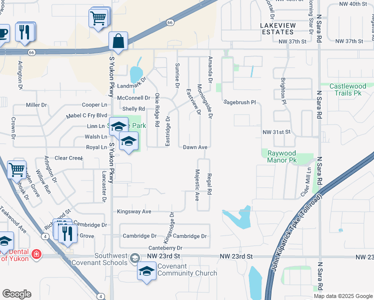 map of restaurants, bars, coffee shops, grocery stores, and more near 1301 Lancelot Drive in Yukon