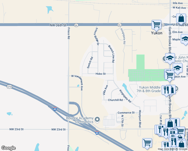 map of restaurants, bars, coffee shops, grocery stores, and more near 1908 Hobo Street in Yukon