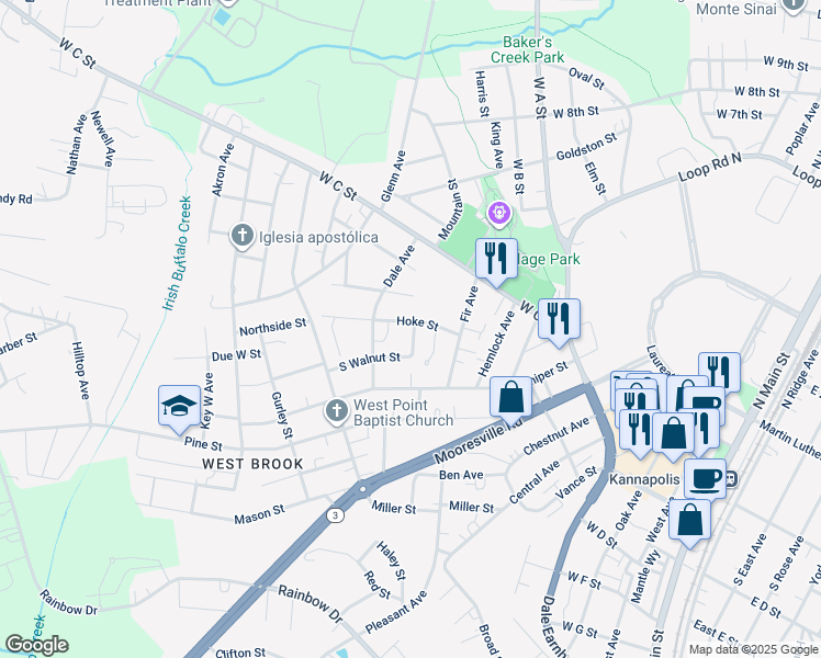 map of restaurants, bars, coffee shops, grocery stores, and more near 919 Hoke Street in Kannapolis