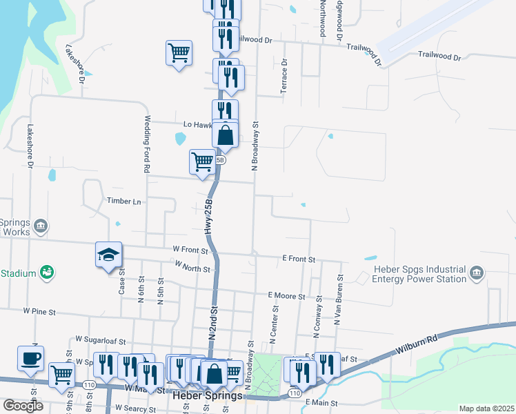 map of restaurants, bars, coffee shops, grocery stores, and more near 1002 Spring Heights Drive in Heber Springs
