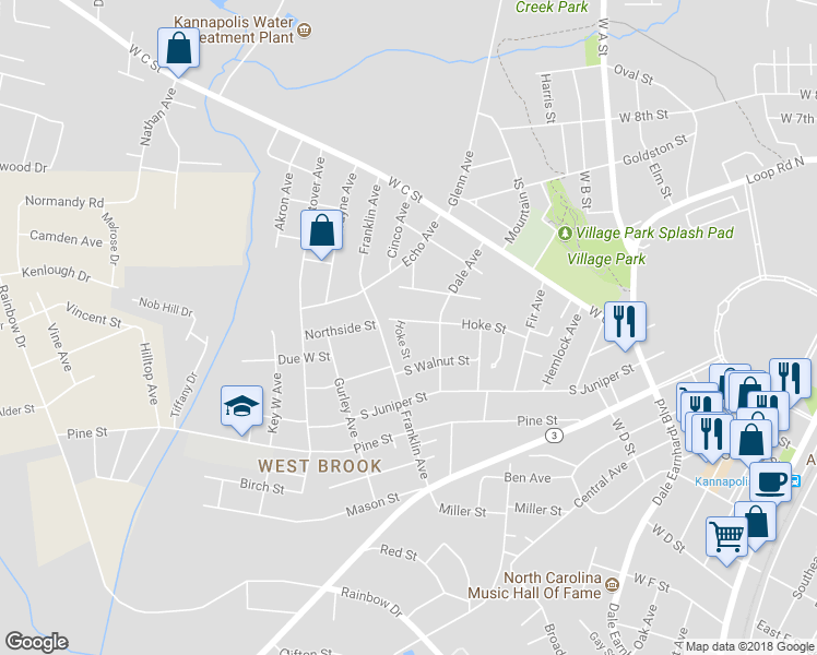 map of restaurants, bars, coffee shops, grocery stores, and more near 1003 Hoke Street in Kannapolis