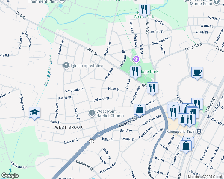 map of restaurants, bars, coffee shops, grocery stores, and more near 919 Hoke Street in Kannapolis