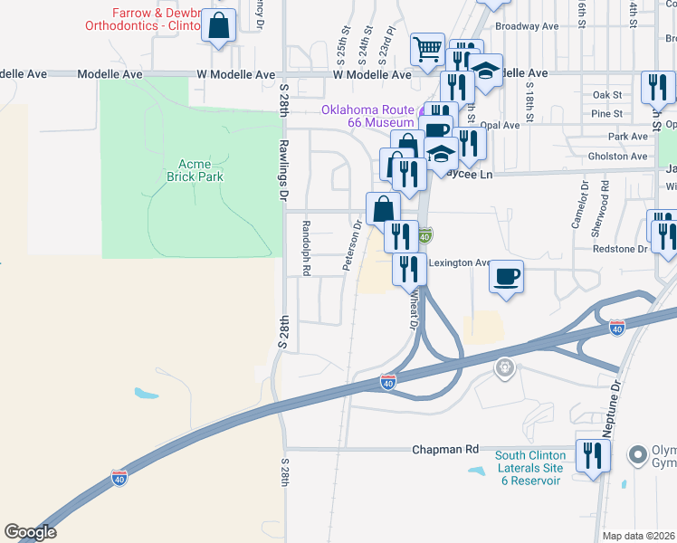 map of restaurants, bars, coffee shops, grocery stores, and more near 23 Peterson Drive in Clinton