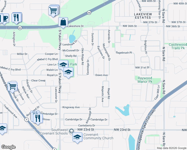 map of restaurants, bars, coffee shops, grocery stores, and more near 698 McConnell Dr in Yukon