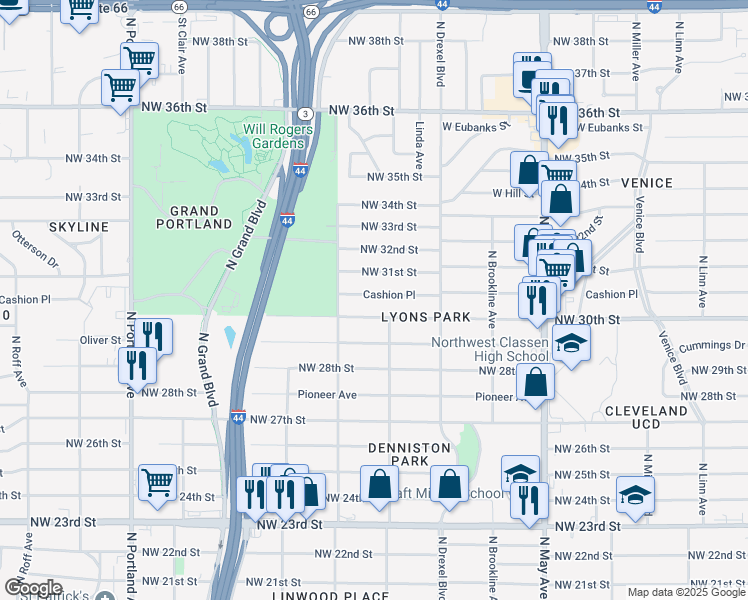 map of restaurants, bars, coffee shops, grocery stores, and more near 3212 Cashion Place in Oklahoma City