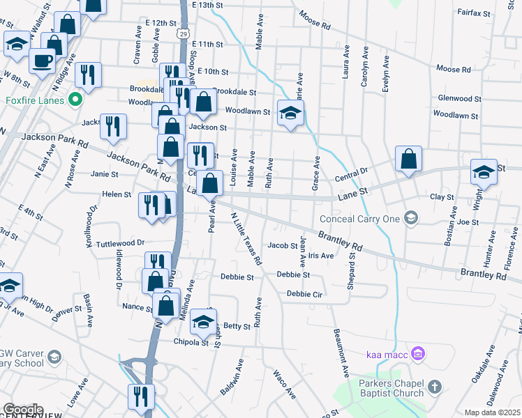 map of restaurants, bars, coffee shops, grocery stores, and more near 1204 Brantley Road in Kannapolis