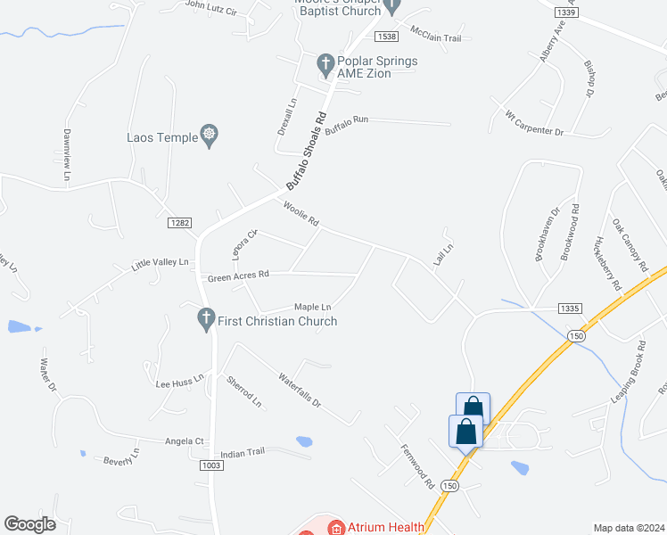 map of restaurants, bars, coffee shops, grocery stores, and more near 1709 Green Acres Road in Lincolnton