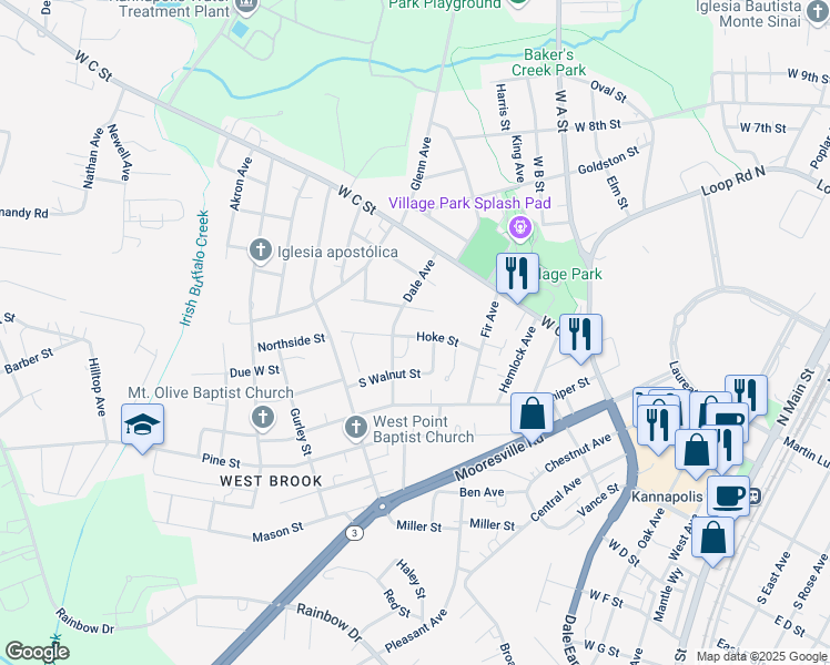 map of restaurants, bars, coffee shops, grocery stores, and more near 922 Hoke Street in Kannapolis