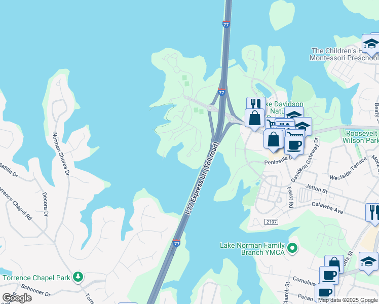 map of restaurants, bars, coffee shops, grocery stores, and more near 1236 Torrence Circle in Davidson