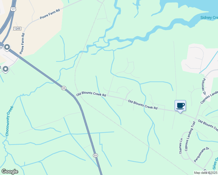 map of restaurants, bars, coffee shops, grocery stores, and more near 75 Victoria Drive in Chocowinity