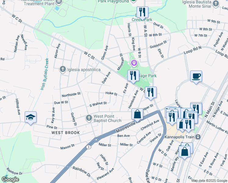 map of restaurants, bars, coffee shops, grocery stores, and more near 910 Hoke Street in Kannapolis