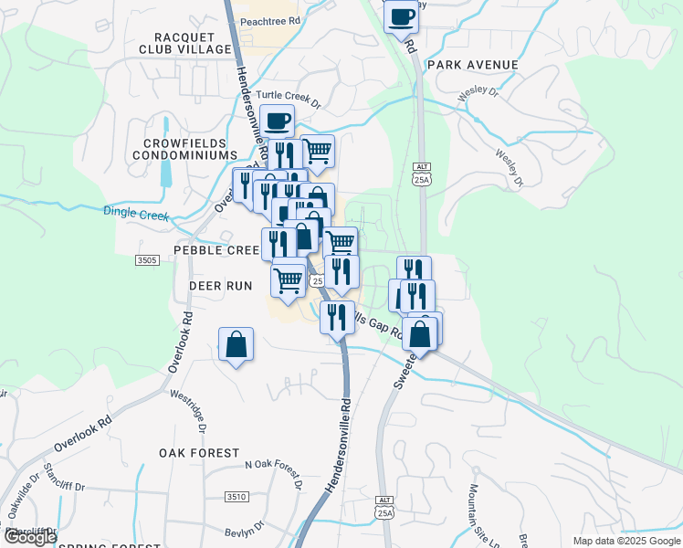 map of restaurants, bars, coffee shops, grocery stores, and more near 1856 Hendersonville Road in Asheville
