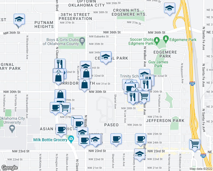 map of restaurants, bars, coffee shops, grocery stores, and more near 826 Northwest 31st Street in Oklahoma City