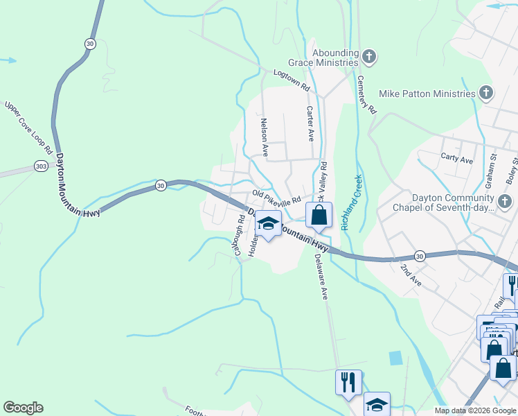 map of restaurants, bars, coffee shops, grocery stores, and more near 286 Old Pikeville Road in Dayton