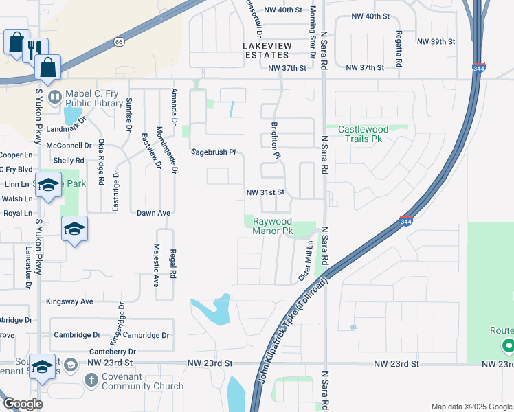 map of restaurants, bars, coffee shops, grocery stores, and more near 3109 Buckingham Place in Yukon